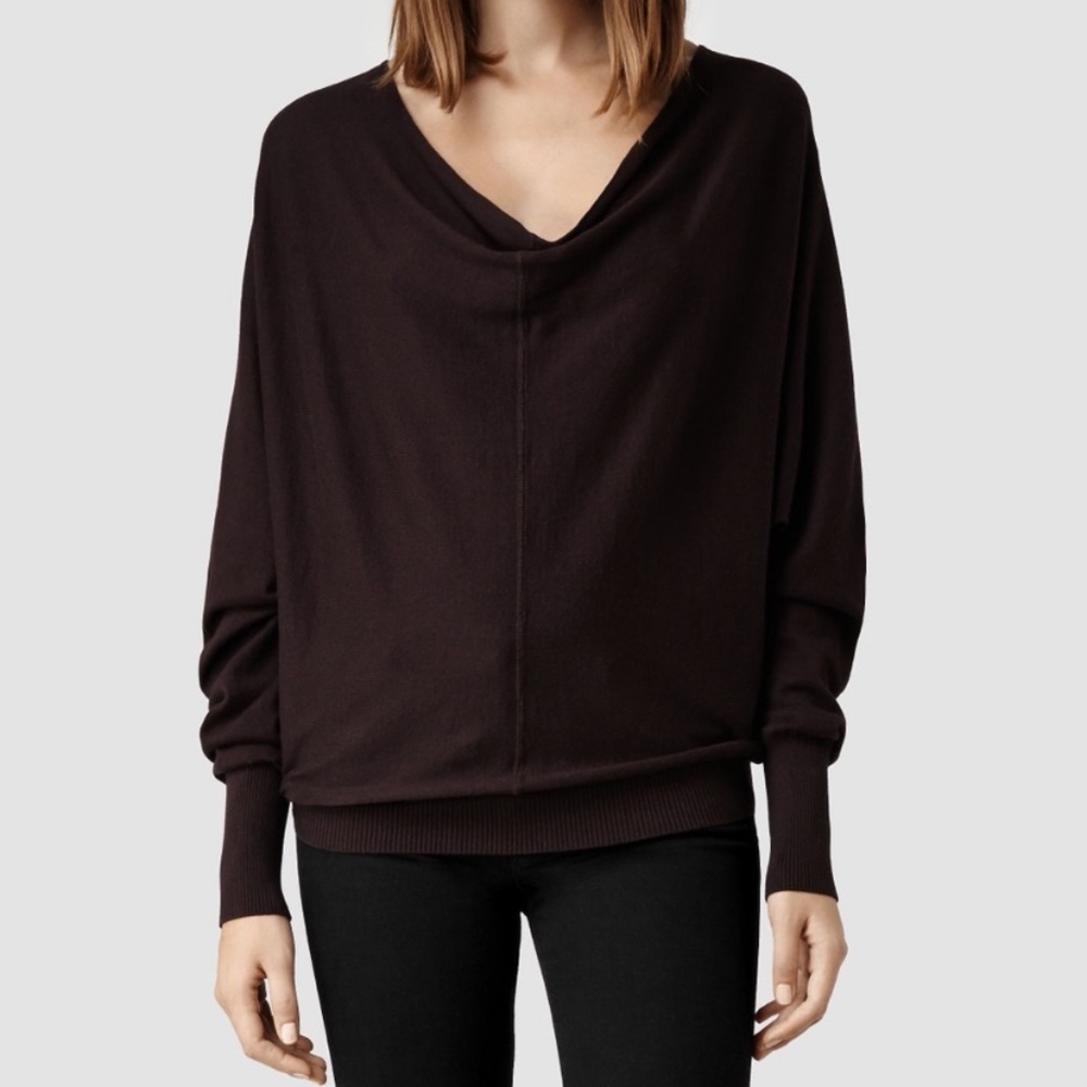 🛑SOLD All Saints Brown Elgar Button Back Cowl Neck Sweater - Picture 3 of 8